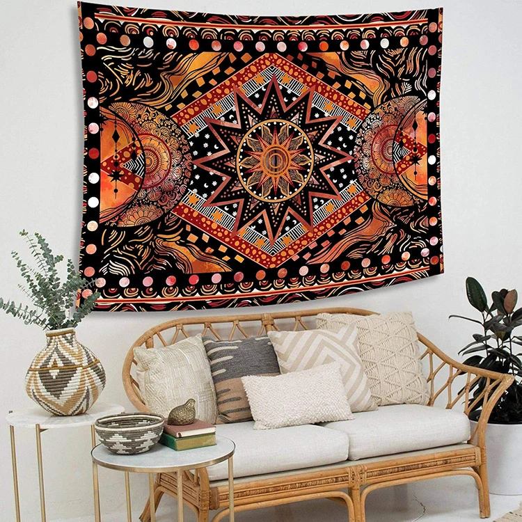 Indie Hippie Sun Moon Mandala Tapestry - Boho Psychedelic Orange Aesthetic Wall Decor for Bedroom Dorm 4 Indie Hippie Sun Moon Mandala Tapestry - Boho Psychedelic Orange Aesthetic Wall Decor for Bedroom Dorm - Image 4