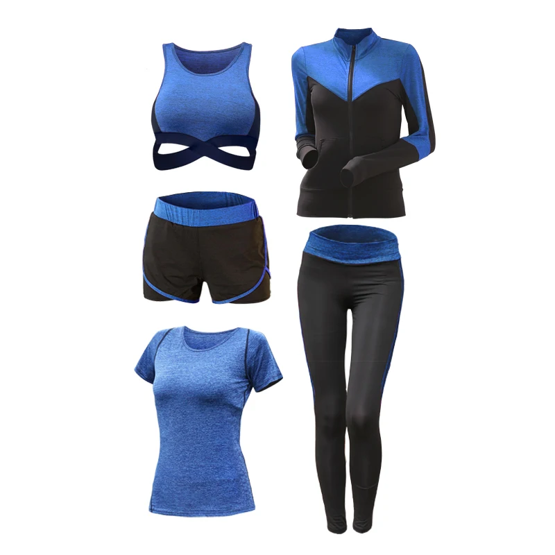 Новейший OEM дышащий набор одежды для занятий фитнесом и фитнесом, набор из 5 предметов, костюм для йоги