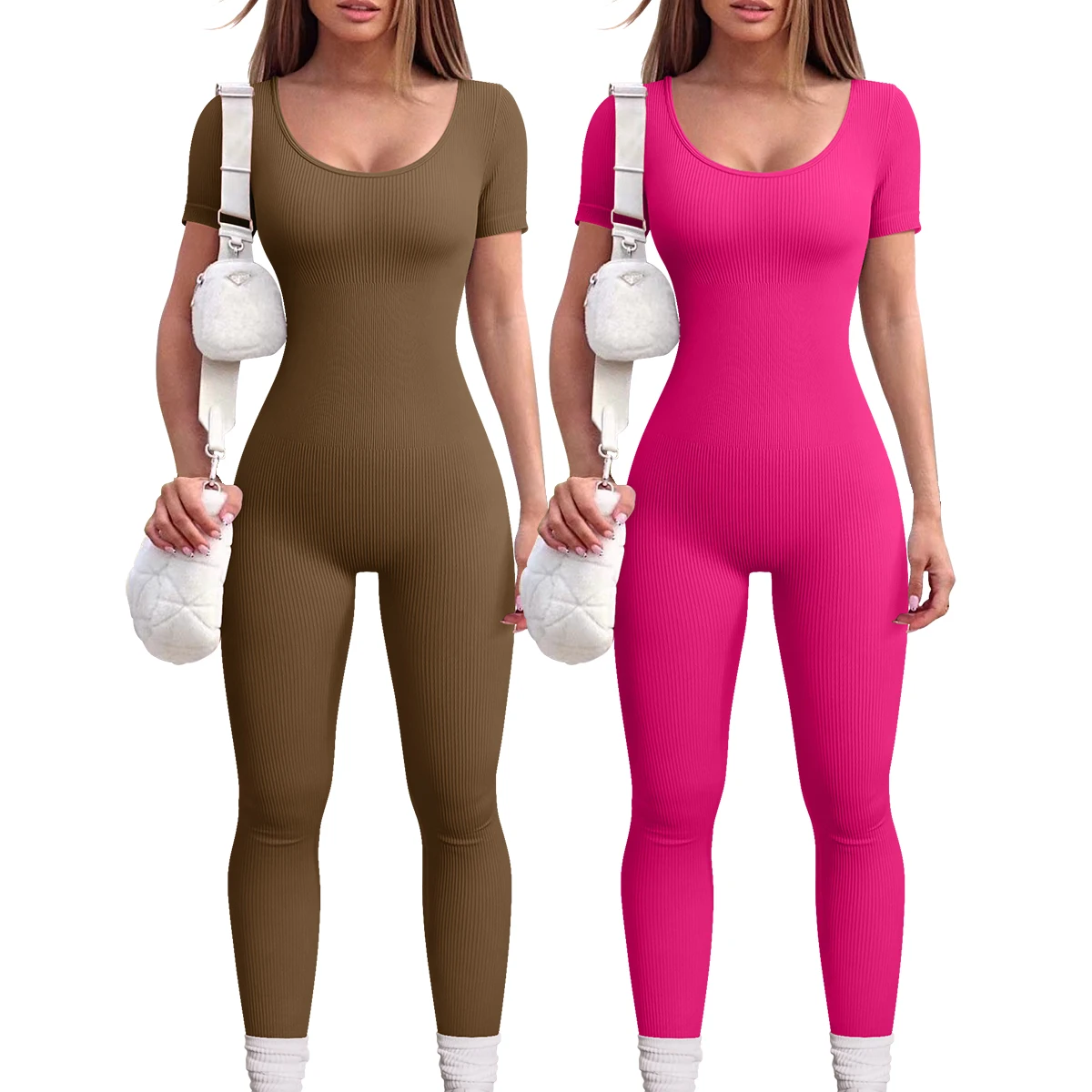 Customized U Neck Short Sleeved Bodysuits Hip Lifting Gym Apparel Women ...