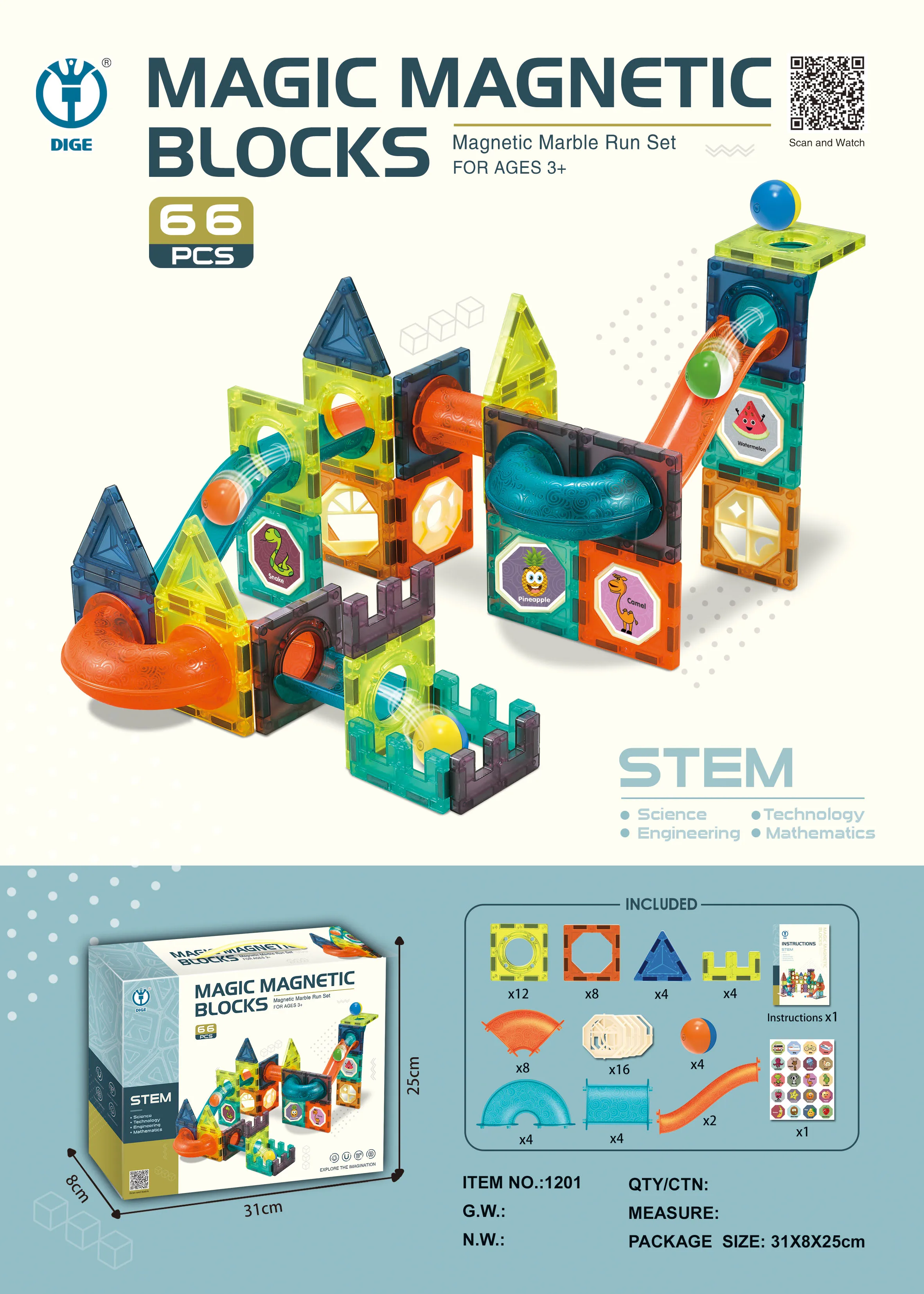 65-Piece Magnetic Building Blocks Set - STEM Educational Toys For Kids