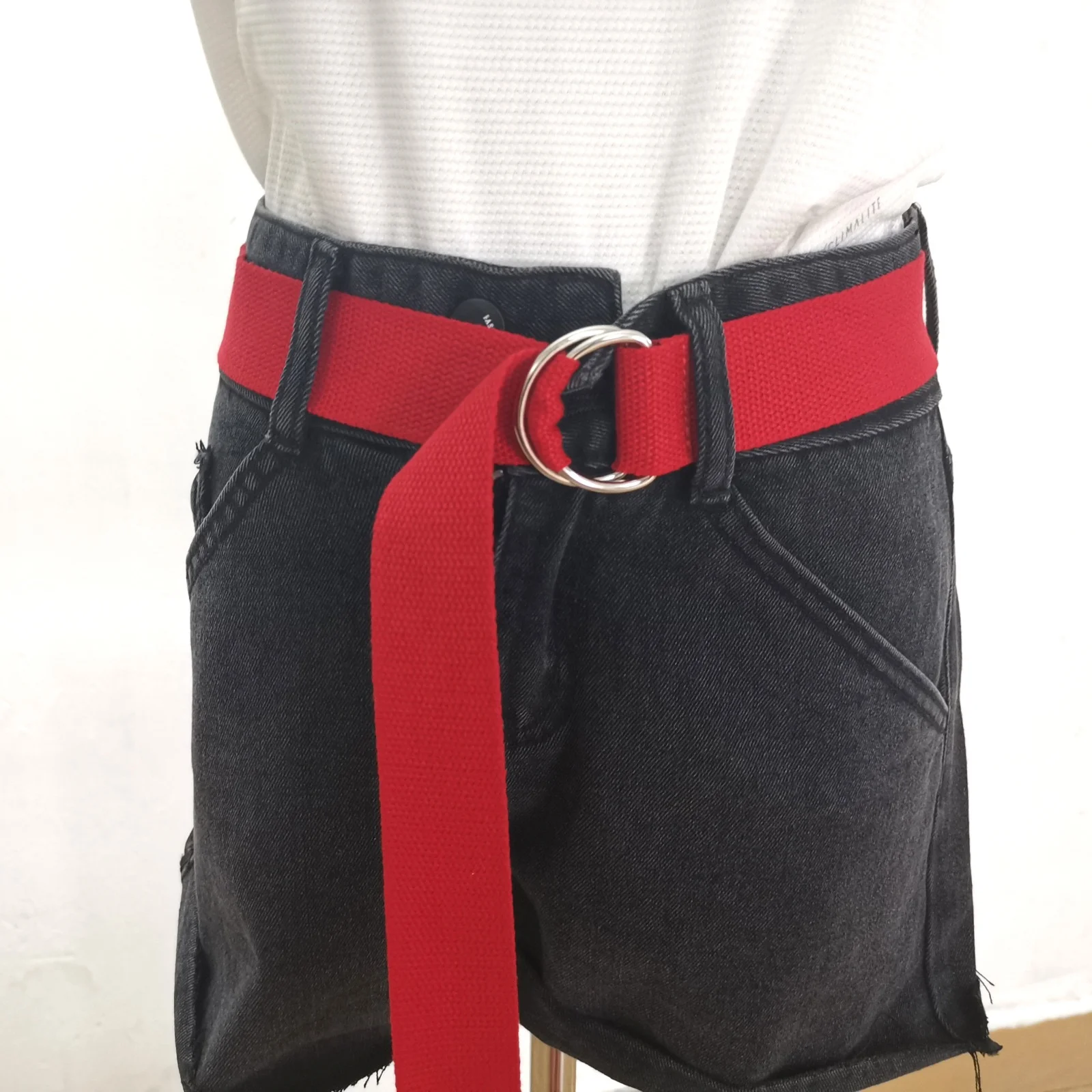 4484 Fashion Waist Cotton Double D Ring Designer Women Teen Checks Belt Canvas Web Belt with D Ring Buckle by CTM | Casual And Jean  main image 4