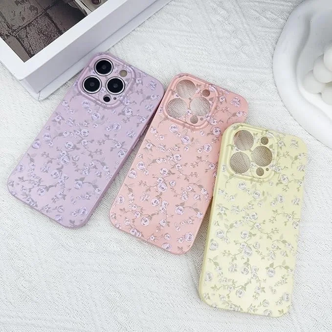 Laudtec Cute Flower Rose Pattern Aesthetic Case for iPhone 15 Pro Max Vintage Oil Trendy Slim Fit TPU Shockproof Protective Case