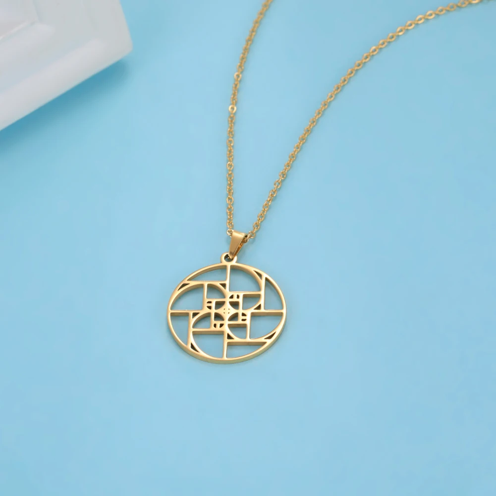 Fibonacci Spiral Circle Triangle Golden Ratio Geometry Pendant Necklace Stainless Steel Women Choker Necklace Jewelry