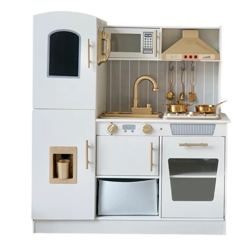 Kid Kitchen Toddler Wooden Pretend Cooking Set with Realistic Light Sound  Microwave Play Kitchen Sets Toy for Child Boy Girl