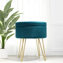 Custom Living Room Furniture Round Pouf Modern Velvet Storage Cloud Ottoman Fabric Stool With Metal Legs and Coffee Table