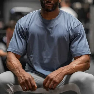 Custom Logo Solid Compression T-Shirt 220g Slim Fit Breathable Men's Athletic Plus Size Gym Running