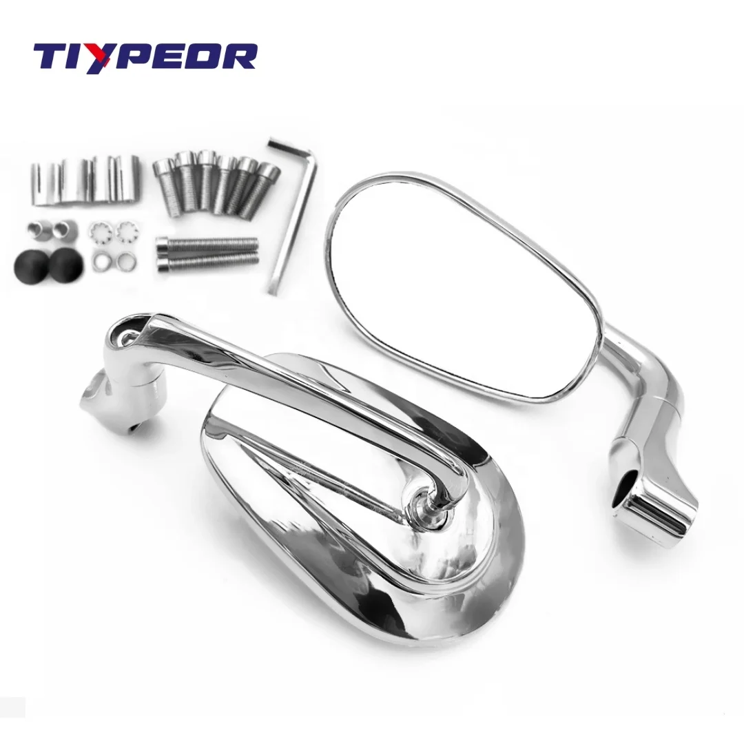TIYPEOR Universal Motorcycle Chrome Aluminum Side Mirror for Motorcycles New Design Multi Angle Adjustable Large Area View