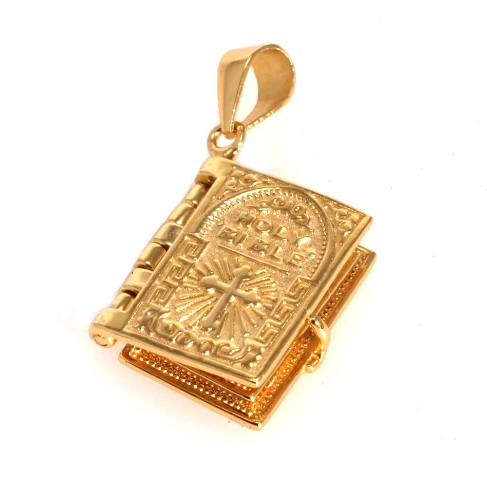 Collana Con Ciondolo Libro Bibbia E Croce Argento – Lunghezza 24 Pollici, Vintage, Unisex