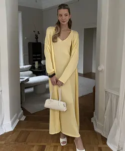 Knitted Maxi Dress Set Outfits Women's Loose Cover-up Knitwear Streetwear Two Piece Set Elegant Female Casual Long Dress
