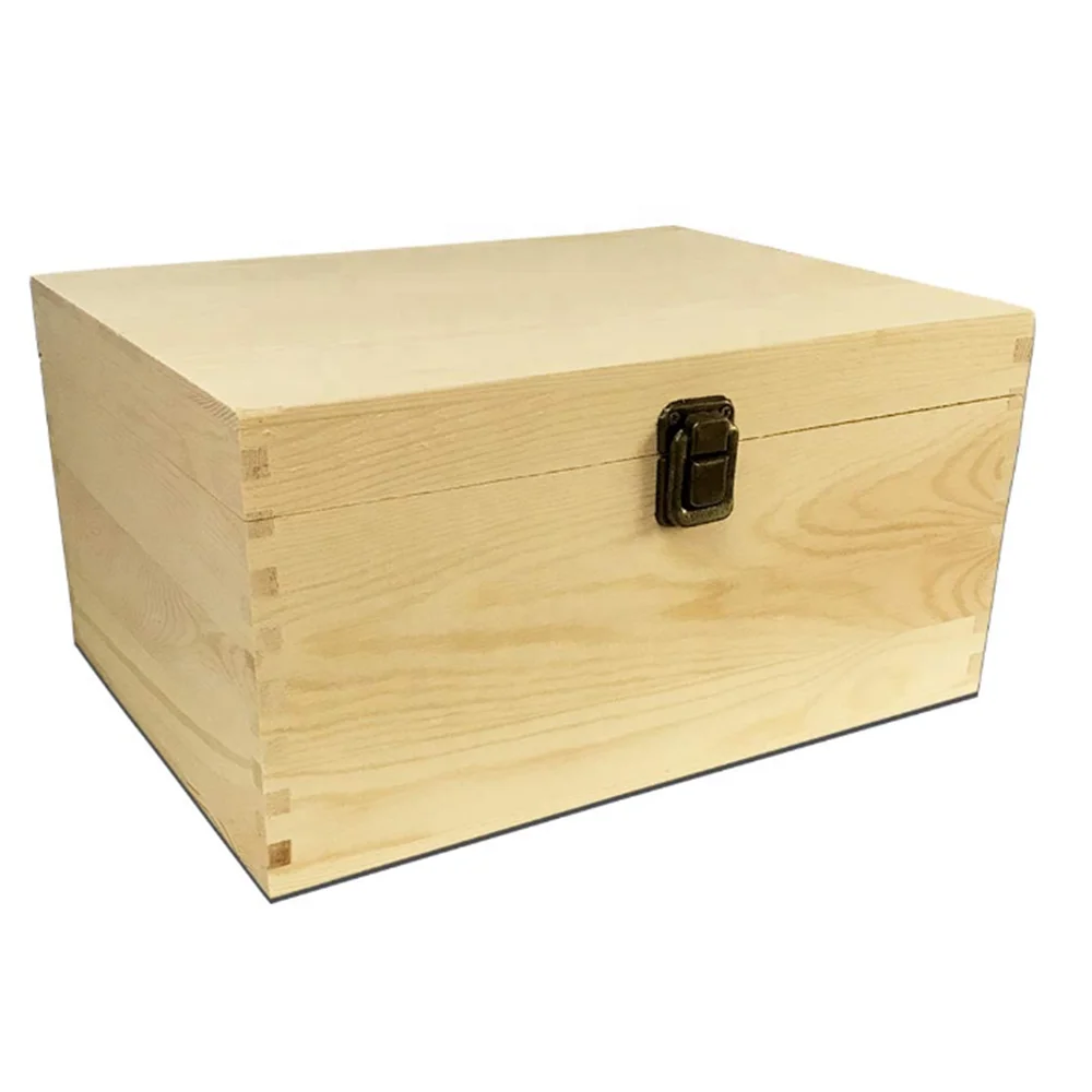 Plain Wood Box with Lid Crate Trunk Containers Large Wooden Storage Boxes 