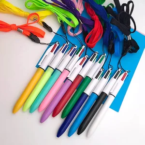 Able P05 Custom 1.0mm Plastic Ballpoint Pen with Four-Color Lanyard Custom Logo School/Office Use Four-Color Ink