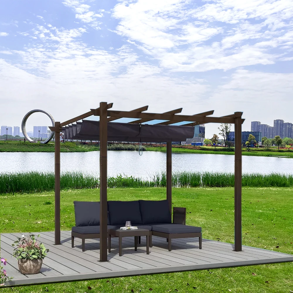 Outdoor Pergola with Retractable Canopy, Aluminum Frame Patio Gazebo for Garden, Backyard, Poolside Relaxation