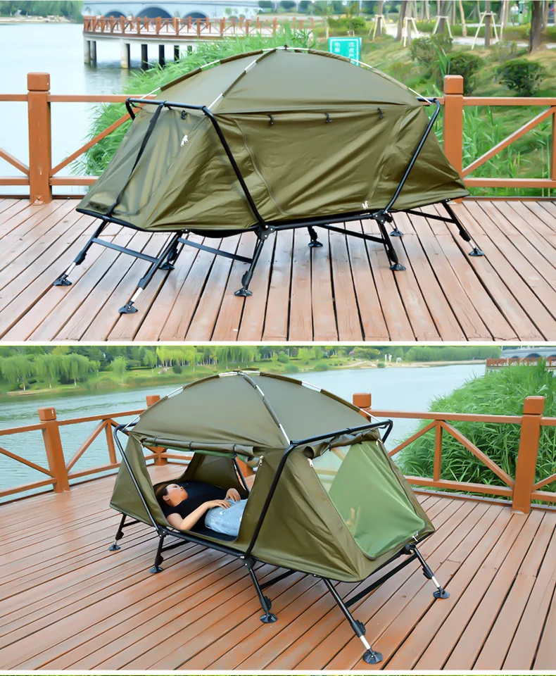Green 1 Man Fish Tent Adjustable Support Double Layer Heavy Rainproof
