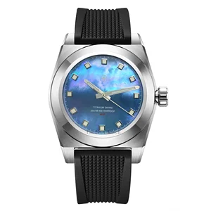 Custom Made Luxury Titanium Blue Mother Pearl Dial Water Resistant Pointer Watch for Ronda Quartz Movement