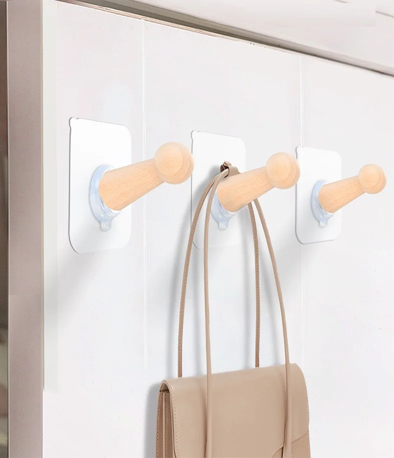 Modern Design Wall Rack Mounted Coat Hanging  Wooden Bathroom Hooks Adhesive Towel Hook