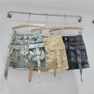 JY Z703SK Casual Fashion New Street Cargo Skirt Washed Mini Skirt Shorts With Large Pockets a Line Skirt