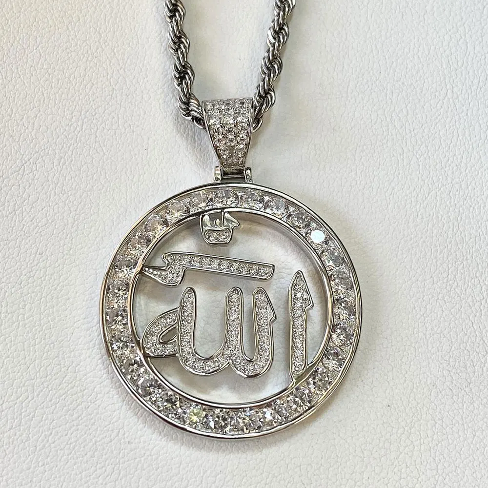 Custom Jewelry Pendant 925 Silver Ice Out Name Gold Chain Hip Hop Whole Sale Charm Allah Pendant Necklace