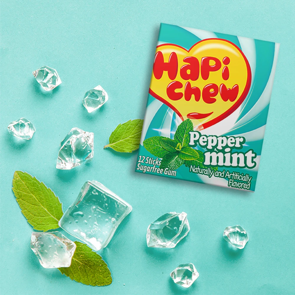 Hapi Chew Brand 12 Count Fruit Mint Xylitol Sweet Sugar Free Halal Chewing Gum