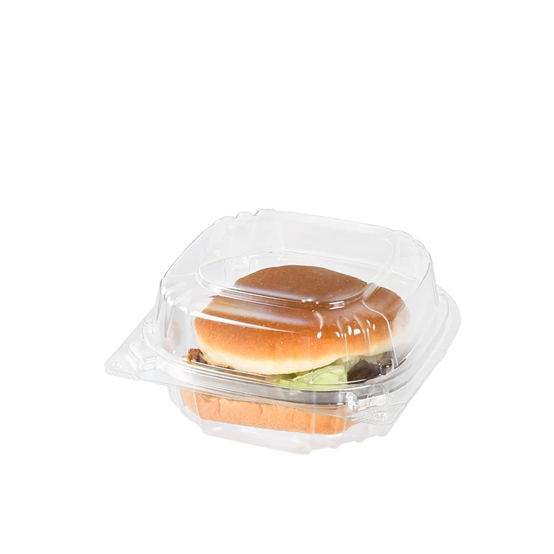 Lesui 5 Inch Recycled Disposable Custom clear Restaurant Food Truck Burgers Clamshell Plastic Container Packaging Hamburger Box