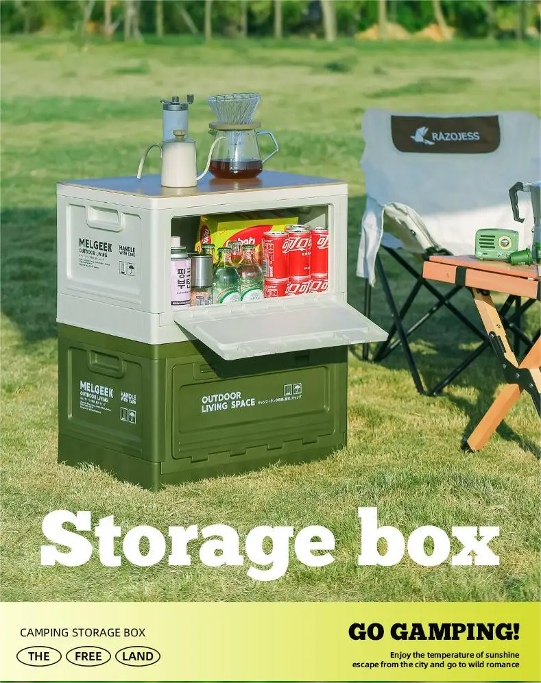 Collapsible Storage Bin With Lid 45l Outdoor Plastic Folding Storage