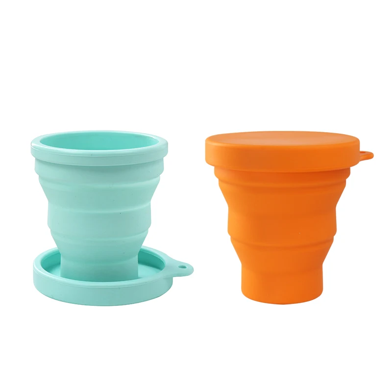 Dishwasher Safe Silicon Folding Camping Cup with Lids Expandable Drinking Cup Silicone Collapsible Travel Cup for Outdoor