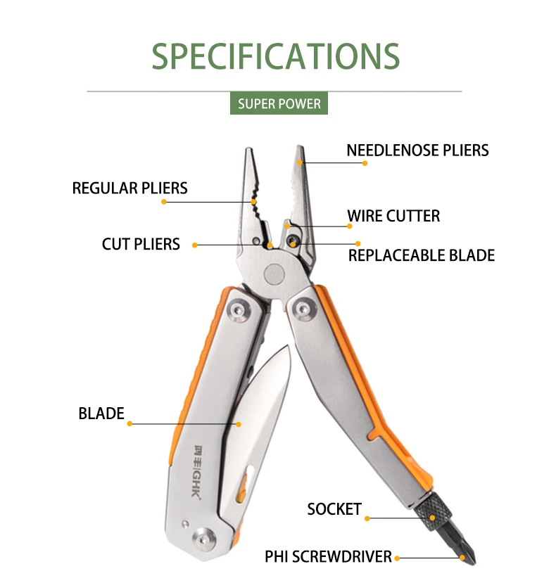Latest Design 7 in 1 Full Locking Outdoors High Quality Self Load Socket Multitool Pliers with Screwdrivers