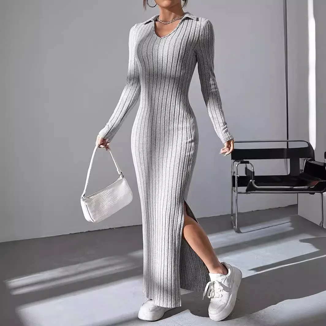 Elegant Slim Fit Long Sleeve Midi Dress For Women - Fall Dresses Odm