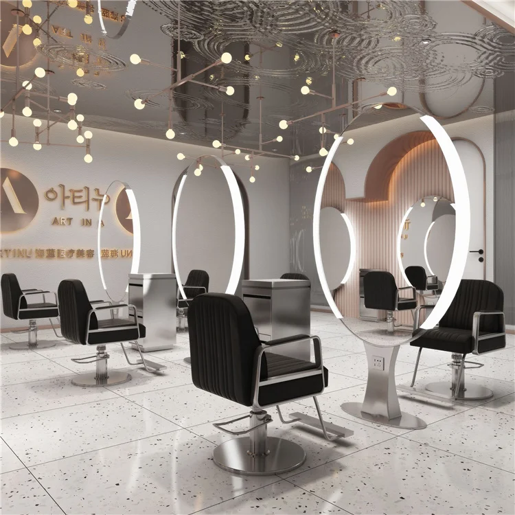 キセン美容新デザイン片面ミラーライトサロンリーフシェイプミラー製造