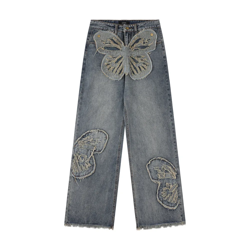 Butterfly Applique Decoration Men Trousers Jeans Tapered