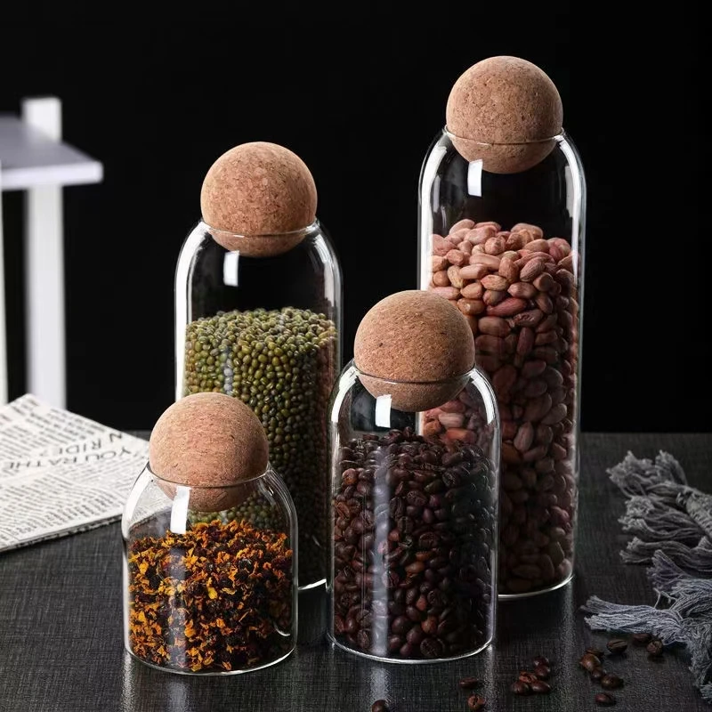 500ml 800ml 1000ml 1300ml High Borosilicate Glass Storage Jar with Cork ...