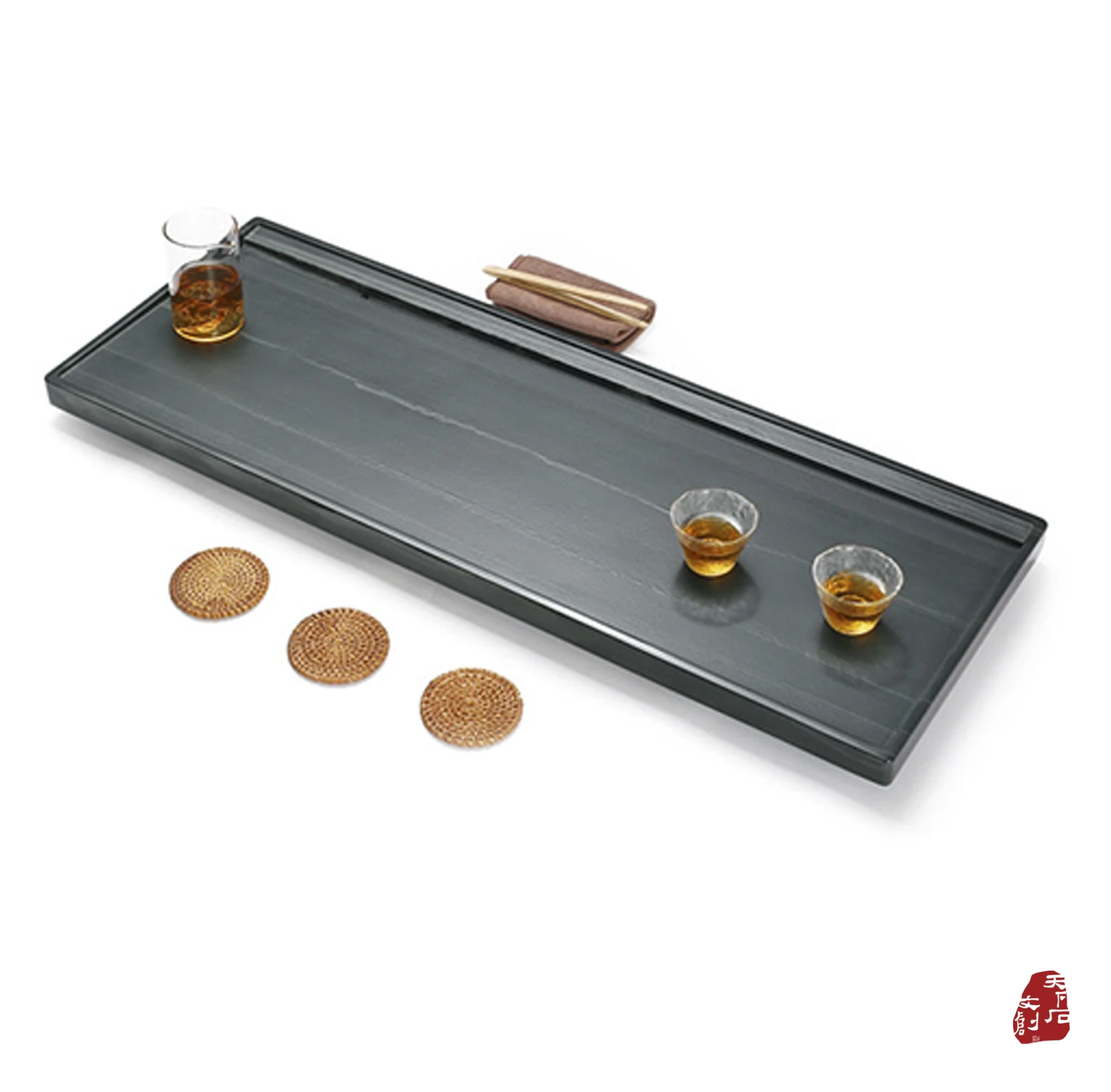 luxurious black golden stone ceramic and set marble tea tray for