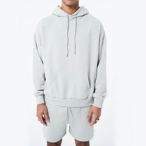 Custom Logo Men Front Pocket Hoodies Drawstring Shorts 2 Piece Sets