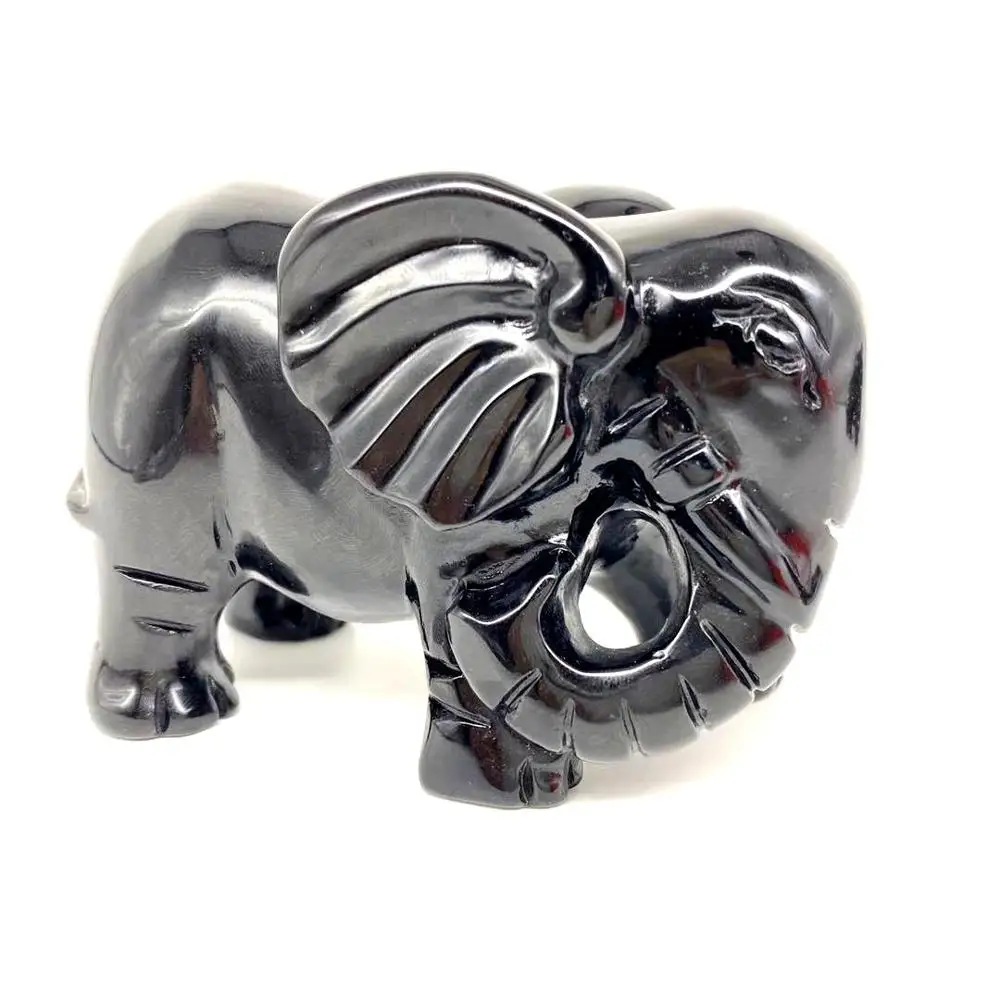 2" Natural Obsidian Elephant Hand Carved Crystal Healing Collect Statue 1pc
