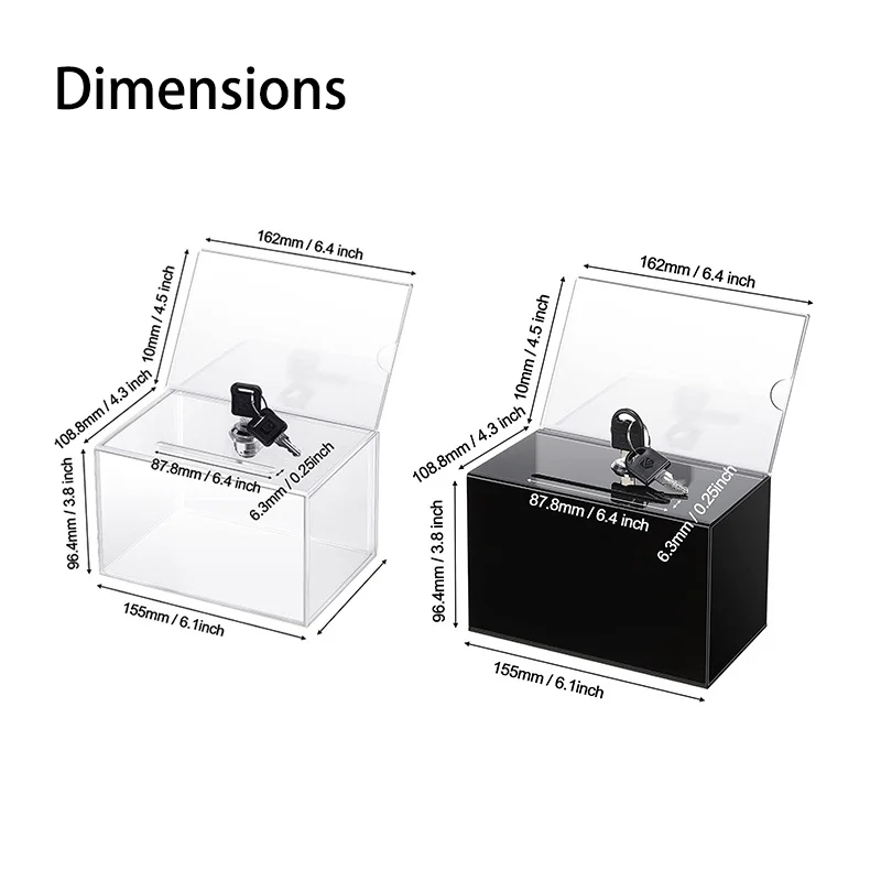 Acrylic Donation Box with Lockable clear Ticket Suggestion Box for Collecting Donations, Suggestions, Complaints