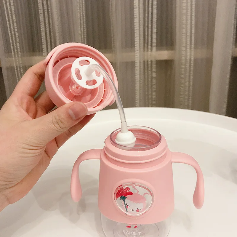 Wholesale 350ml Custom Cartoon Children Bottle Travel Leakage-proof Plastic Bpa Free Kids Drinking Cute Water Bottle with Straw