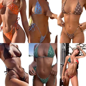 Custom Women Bandeau Two Piece Swimsuit High Waist Deep V-Neck Solid Dot Bikini Belt Set Spandex/Polyester Stretch Luxury