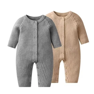 Newborn Solid Color Covering Yarn Long Sleeve Knitted Romper Infant Kids Sweater Jumpsuit for Baby Infants