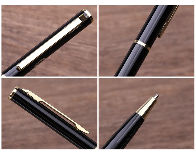 Gift Promotional Ball Pen Customized Logo Black White Slim Metal Body Twist Ballpoint Pen