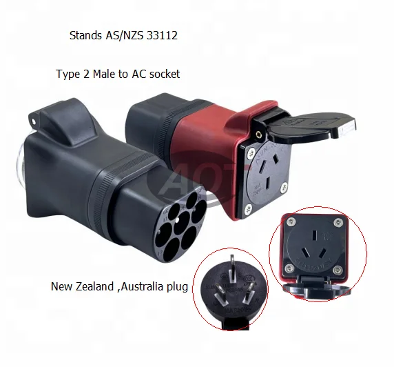 AOTAI Type2 to AC 220V 7KW Adaptor for Type2 Charger Station Type2 to AU Type I socket charging Discharger