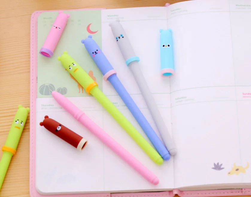 Гелевая ручка Kawaii с животными, черная нейтральная ручка для письма, канцелярские принадлежности для студентов