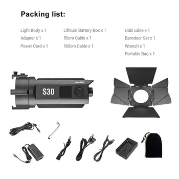 Godox S30 30W LED Studio Light Focusing Led Light Spotlight With Barn Door for Photo Video Youtube Photography Lighting Camera detail image