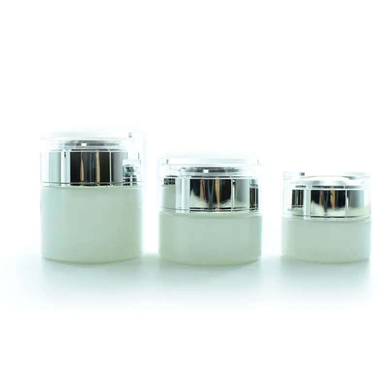 20ml 30ml 50ml Refillable Wide Mouth Hair Care Containers Round White Vintage Empty Glass Cream Jar 2oz With Gold Tops