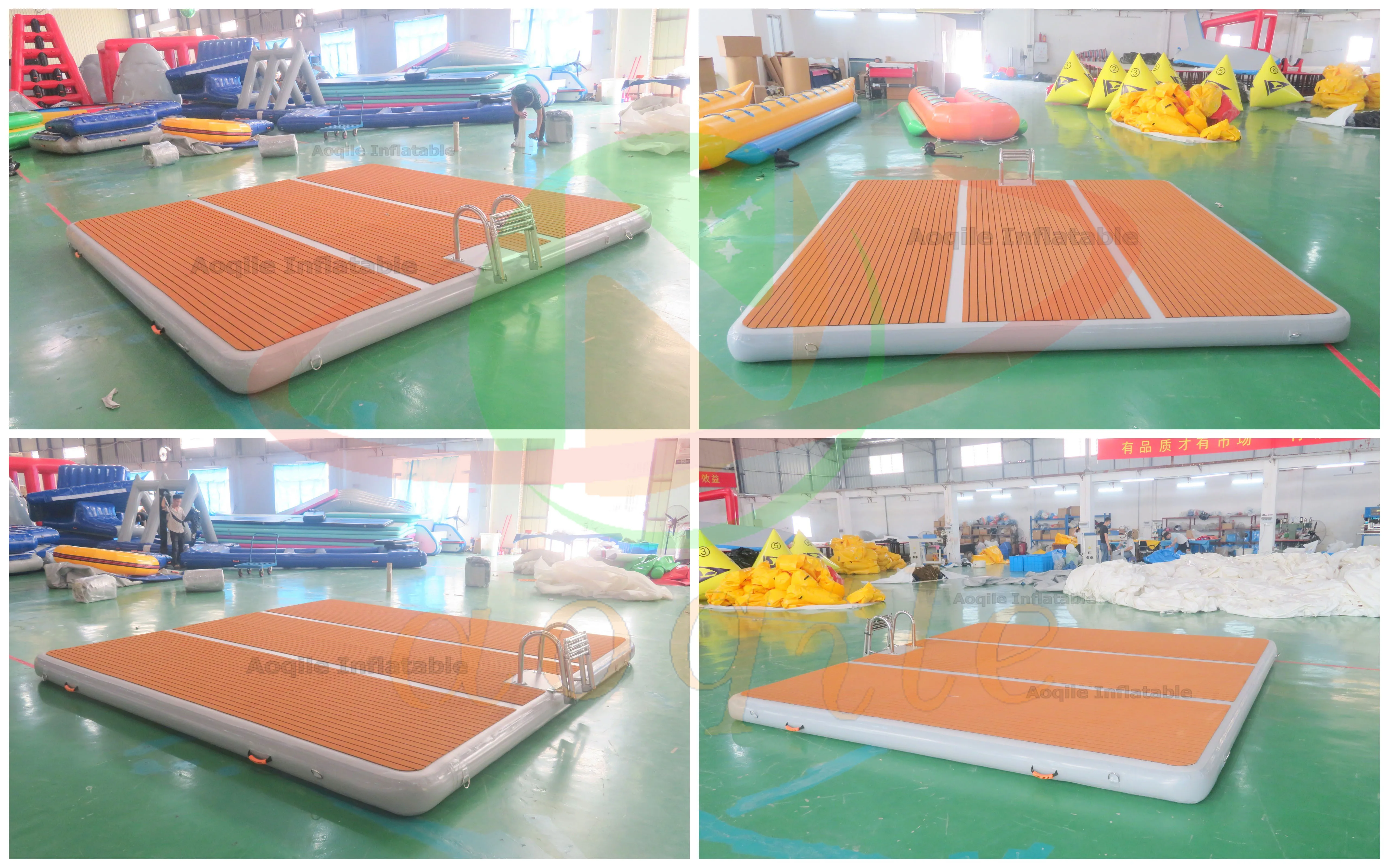 Plataforma de cubierta de natación inflable de alta resistencia, alfombrilla de agua flotante, plataforma estándar flotante inflable con escalera