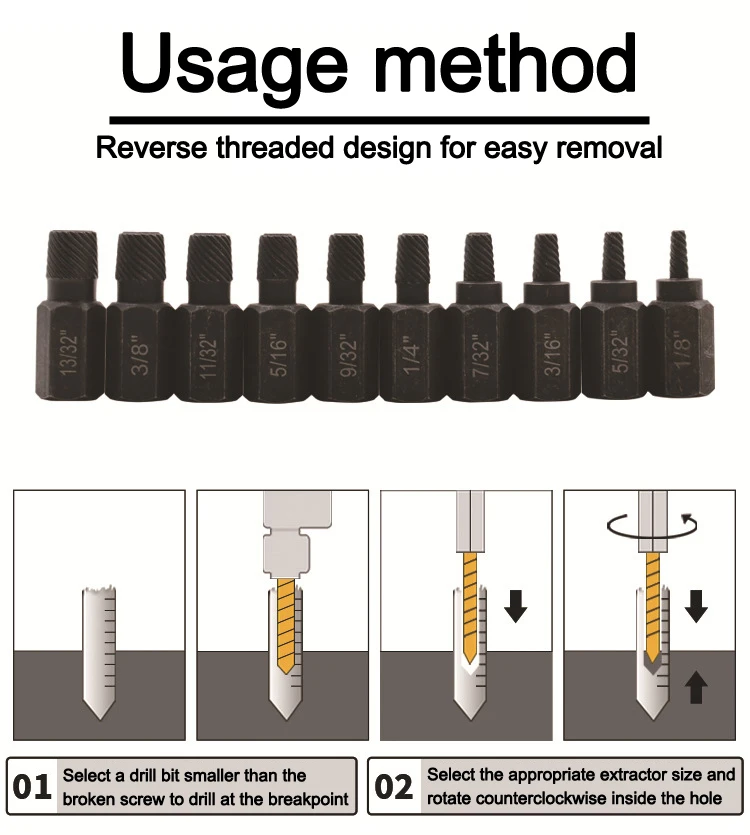 10pcs Damaged Screw Extractor Drill Set - Remove Broken Bolts