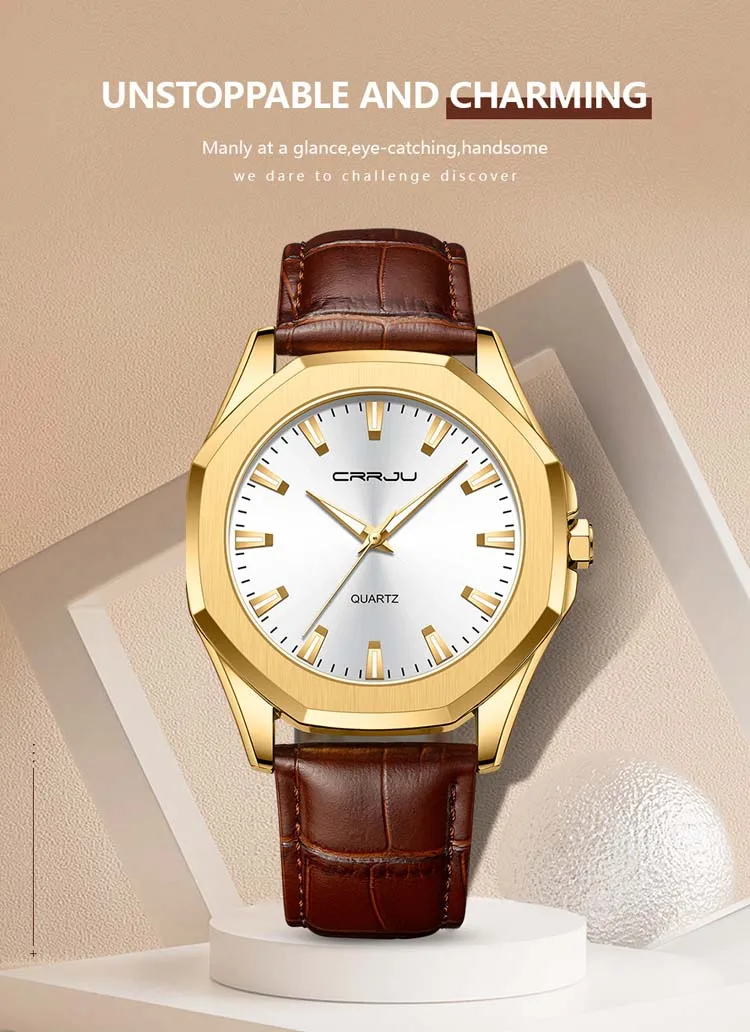 CRRJU 5015 Charming Classic Male Quartz Watch Latest Japan Movement Water Proof Luminous Vintage Business Watch Design