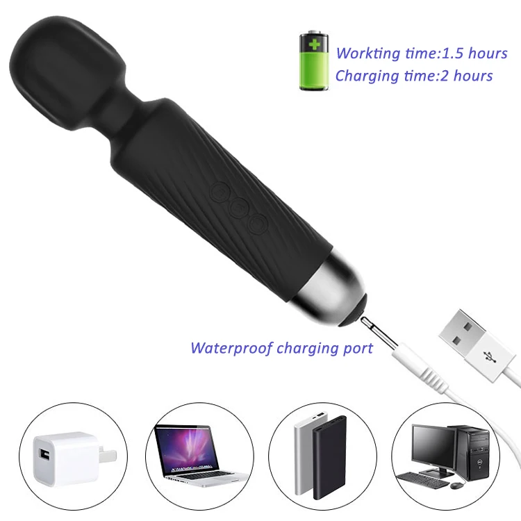 USB Charge Magic 20 Pattern 8 Speed AV Wand Massager Electric Relax Massage Vibrator Waterproof Silicone Personal Body Massager