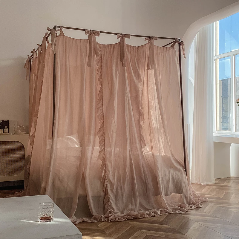 Summer New Japanese Style Simple Senior Princess Ins Style Linen Wind Floor Rail square Top Bed Curtain Bracket Mosquito Net