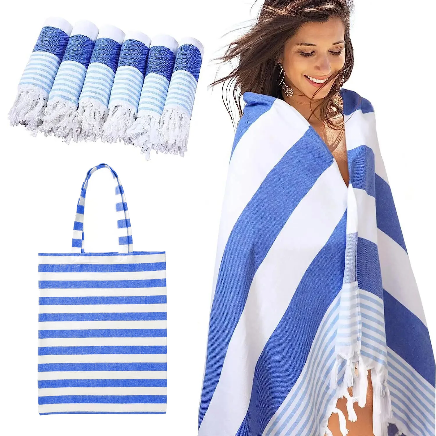 Wholesale High Quality Custom Logo Printed Cotton Beach Towels With Tassel Turkish Towel Beach Towel