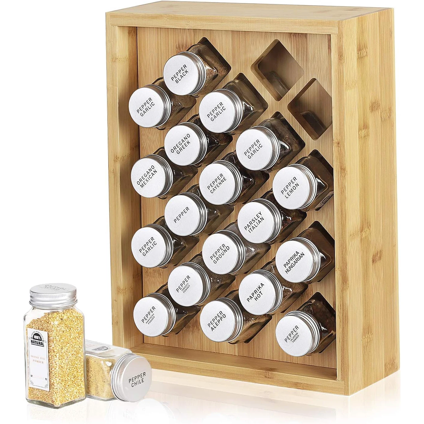 Exabang Drehteller Gewürzregal 2 Etagen - Bambus Organizer Für Küche & Schrank