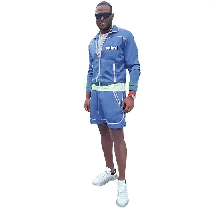 Custom Two Piece Short Set Sweatsuit Jogging Suit Zipper Jacket Cotton Track Suit Nylon Reflective Jogger Men Tracksuit Sets gallery 4